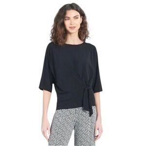 NWOT CLARA SUN WOO Black Side Tie 3/4 Sleeve Top Women's Size L